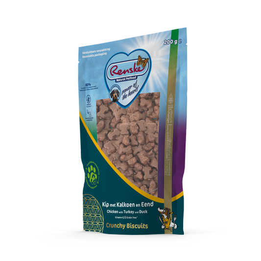 Renske Gezonde Beloningen Crunchy Kip met Kalkoen&Eend beloningskoekjes 200g
